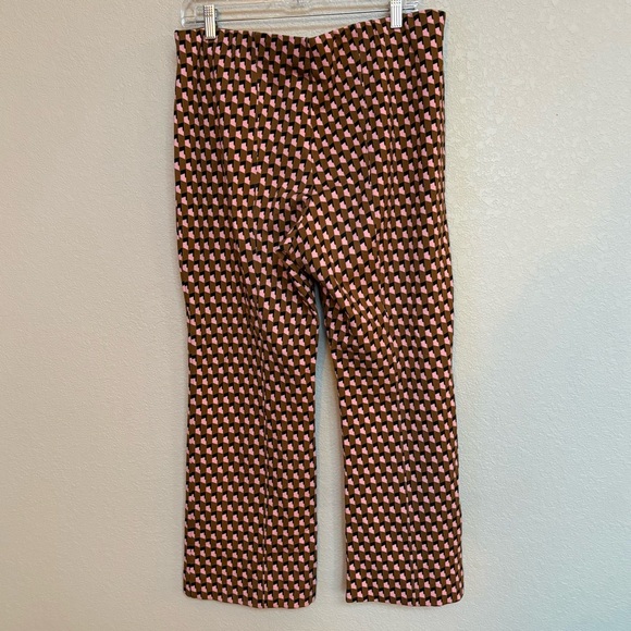 Anthropologie Maeve The Margot Women’s L Brown Pink Geo Kick Flare Pants - Picture 4 of 9